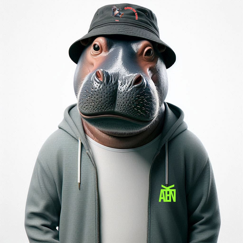 Ein vermenschlichtes Cartoon Nilpferd mit einem Bucket Hat auf dem Kopf - Kappen und Hüte für Tollpatsche