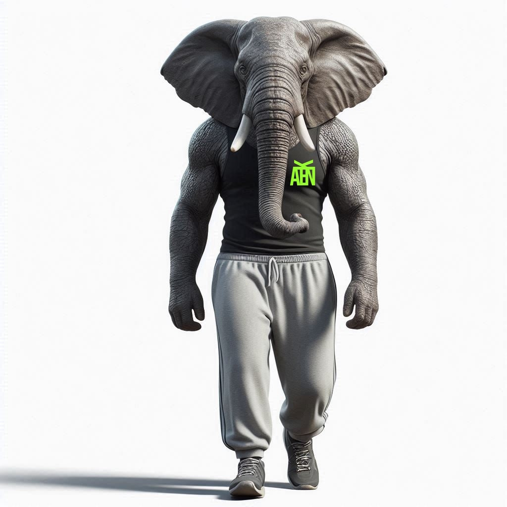 Ein vermenschlichter Cartoon Elefant in Trainingshose und Tank Top - Tank Tops für männliche Tollpatsche