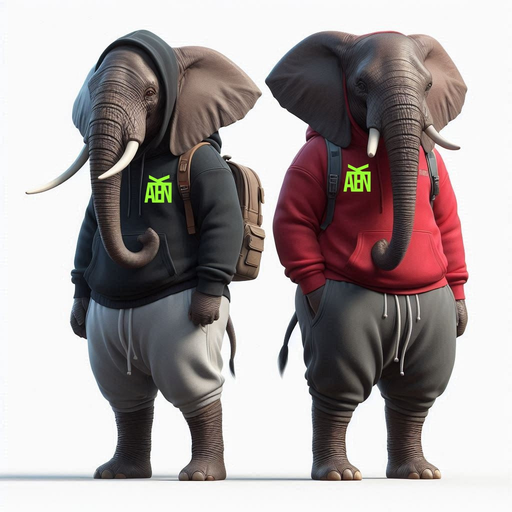 Zwei vermenschlichte Cartoon Elefanten mit Rucksack - Kategorie Taschen