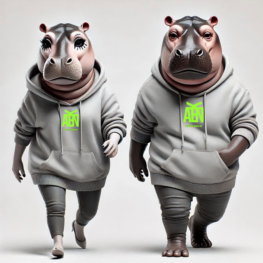 Zwei vermenschlichte Cartoon Nilpferd im Hoodie - Hoodies und Sweatshirts für alle Tollpatsche * Unisex